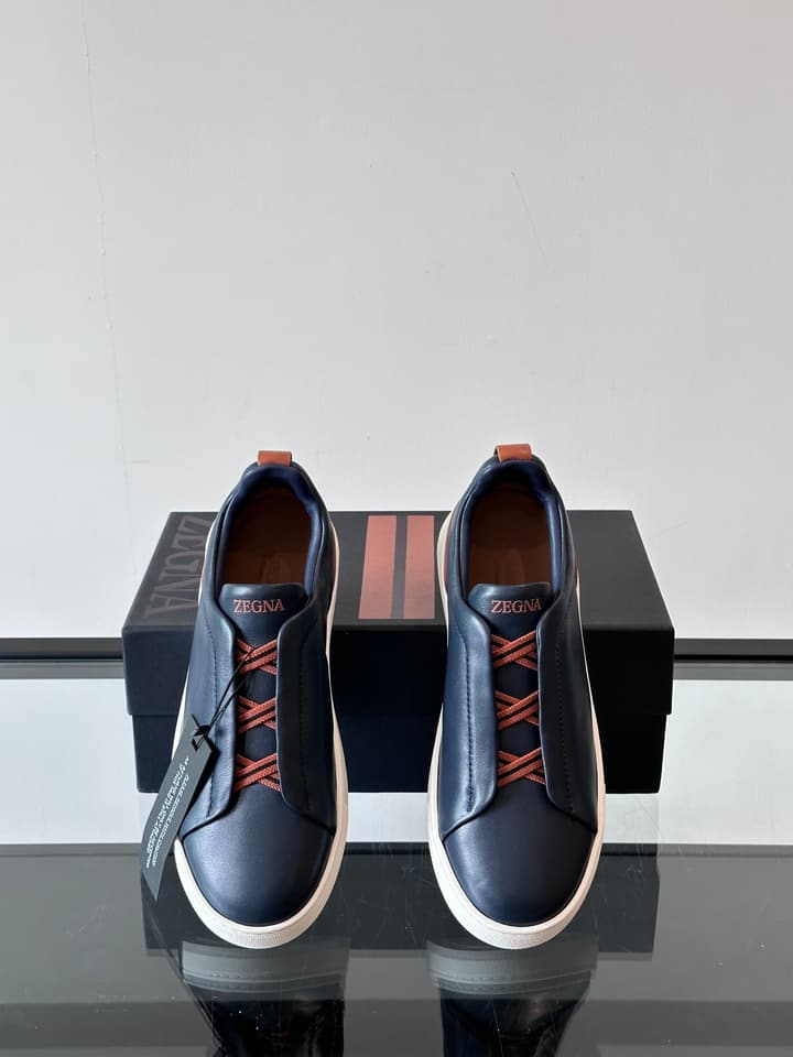 Zegna Men's Low-Top Leather Sneakers in Black & White