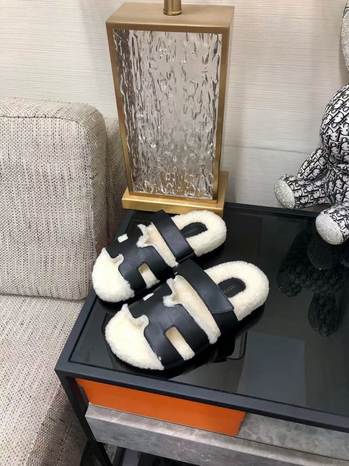 Hermès Teddy Shearling Mules in Black