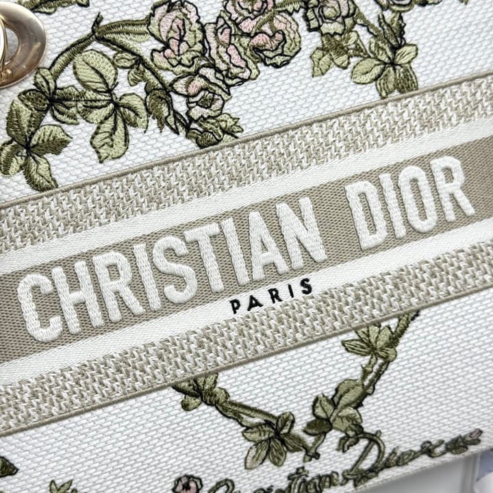 Dior Lady Dior 5-Grid Hand-Embroidered Handbag in Black Embroidered Toile