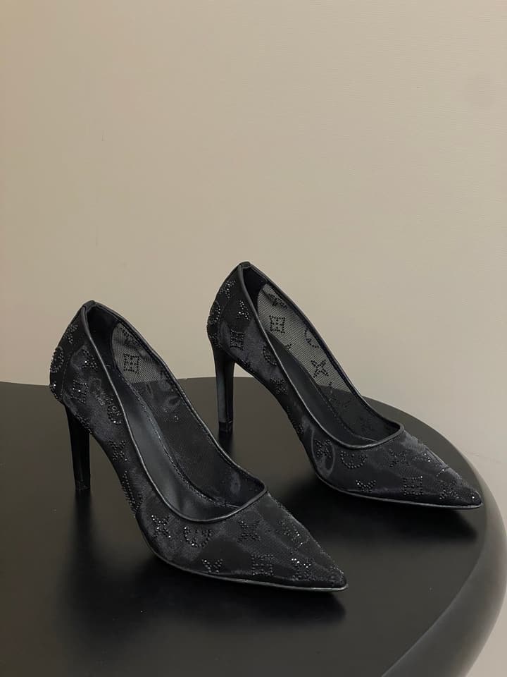 Louis Vuitton Gala Mesh Rhinestone High Heels – 25SS in Beige Monogram Lace