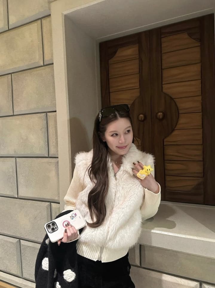 Moncler Convertible Faux Fur Jacket in Blended Beige Faux Fur