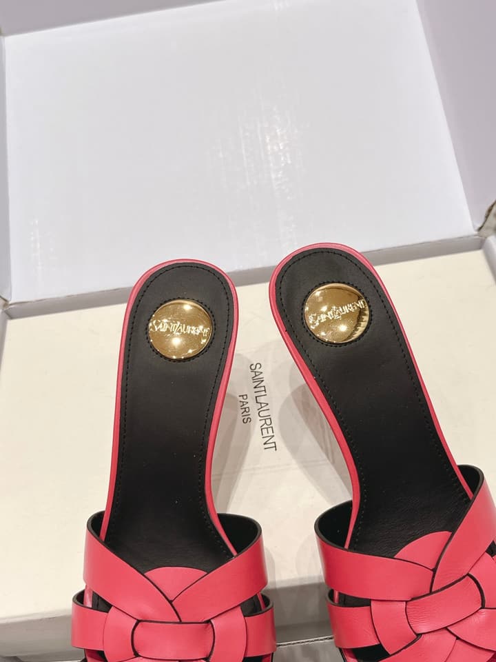Saint Laurent Melody Square-Toe Heeled Sandals – 2026 Spring/Summer Collection in Beige Patent