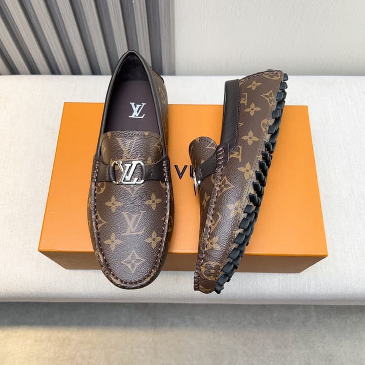 Louis Vuitton Pebbled Leather Driving Shoes in Black Smooth Leather