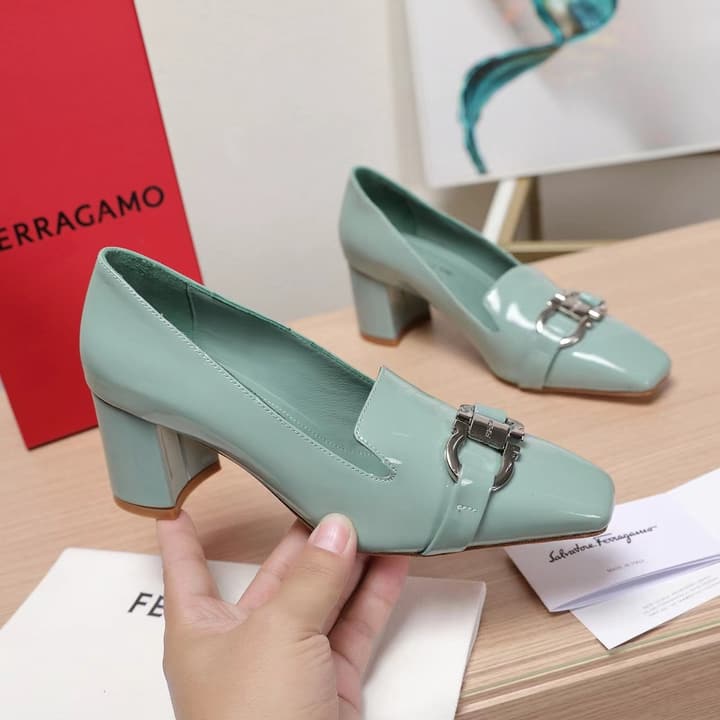 Ferragamo Classic Square Toe Pumps in Brown