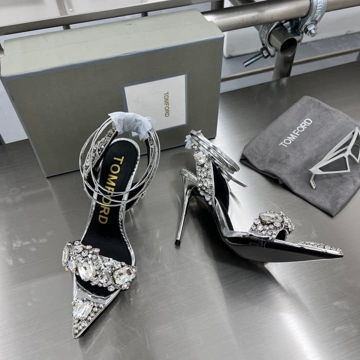 Tom Ford Gold Crystal Heeled Sandals in Metallic Gold