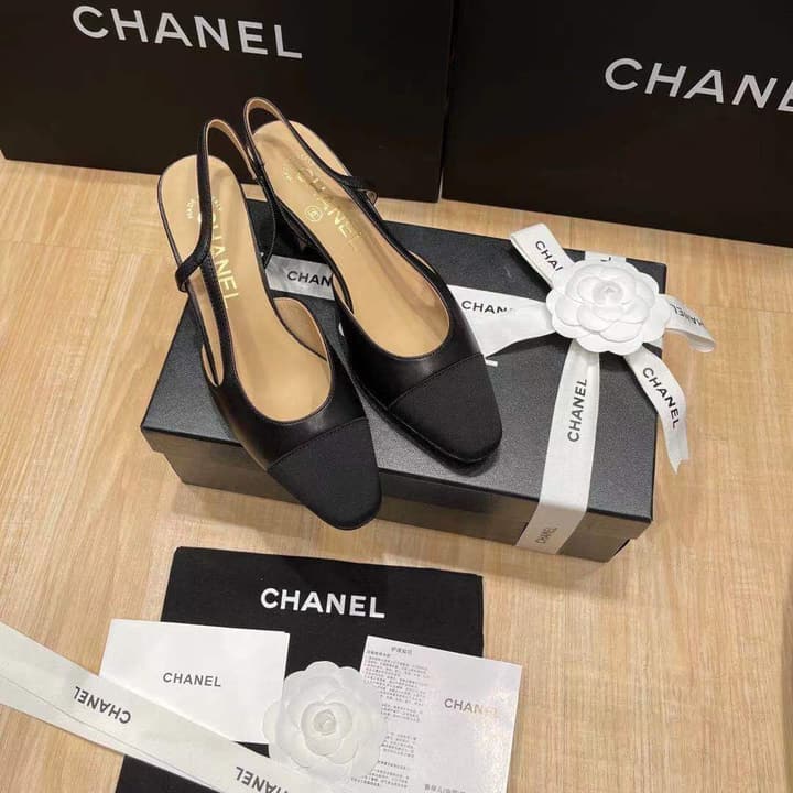 Chanel Classic Slingback Heels in Black Polished Finish