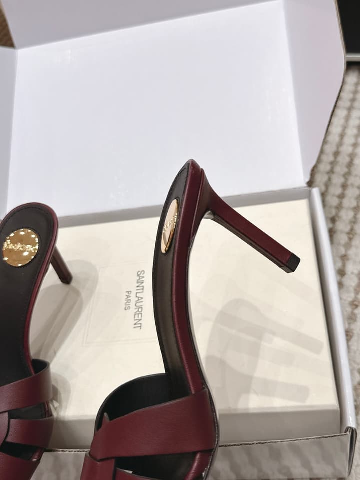Saint Laurent Melody Square-Toe Heeled Sandals – 2026 Spring/Summer Collection in Beige Patent