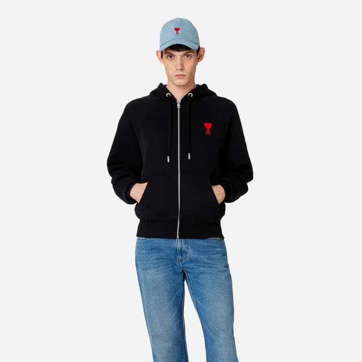 Ami Paris Ami de Coeur Boxy Fit Zip Sweatshirt – Autumn/Winter Collection in Classic Black