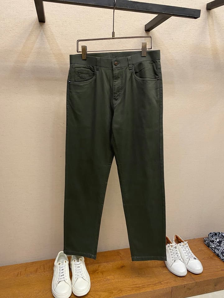 Dior Men's Thin Fleece Casual Trousers in Dark Olive Green