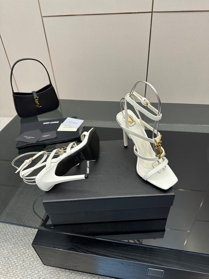 Saint Laurent Patent Leather Heeled Sandals in Bright Amber