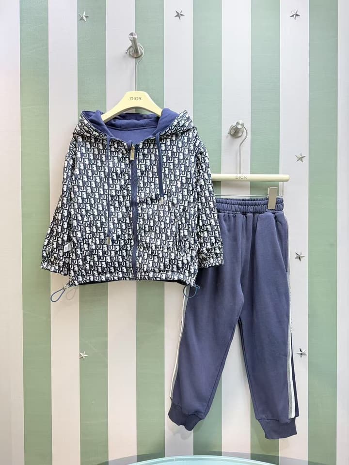 Dior Kids Reversible Windbreaker & Sweatshirt Set – Kids Collection – 25SS in Monogram Blue Set
