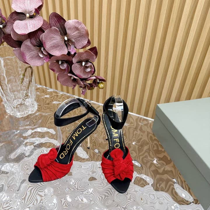 TOM FORD Padlock Knot-Back Heeled Sandals in Beige