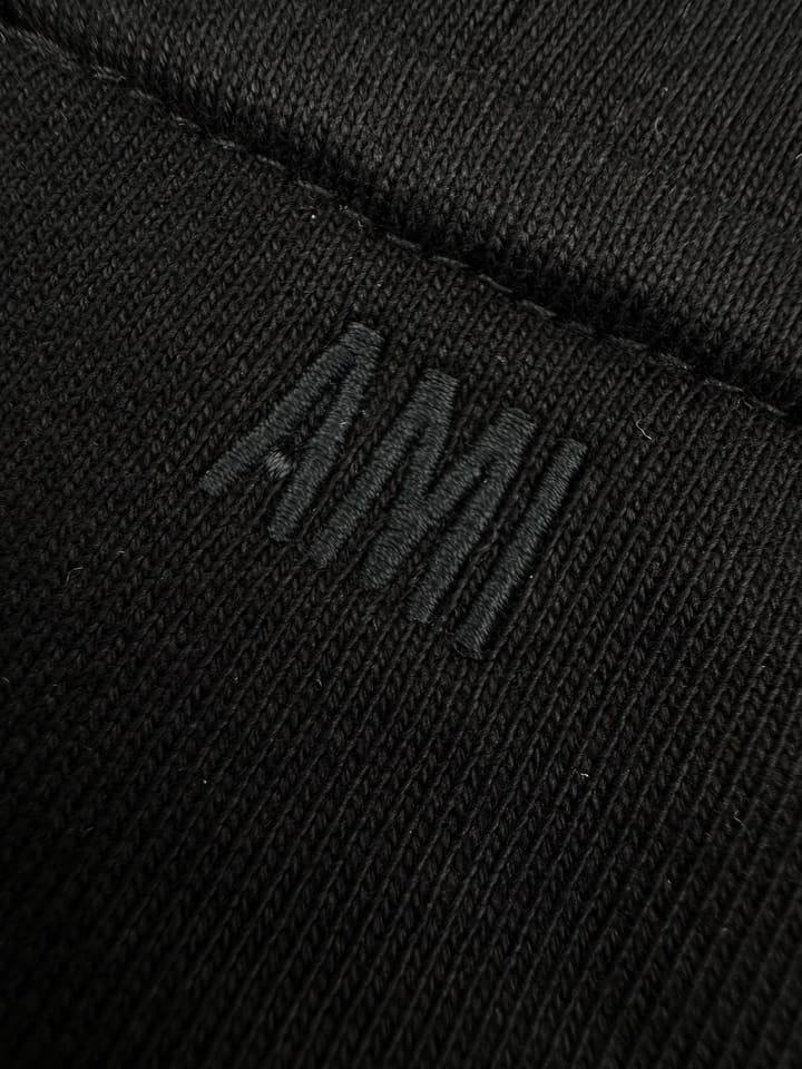 Ami Paris Heart Embroidery Zip Jacket in Black With Red Heart Logo