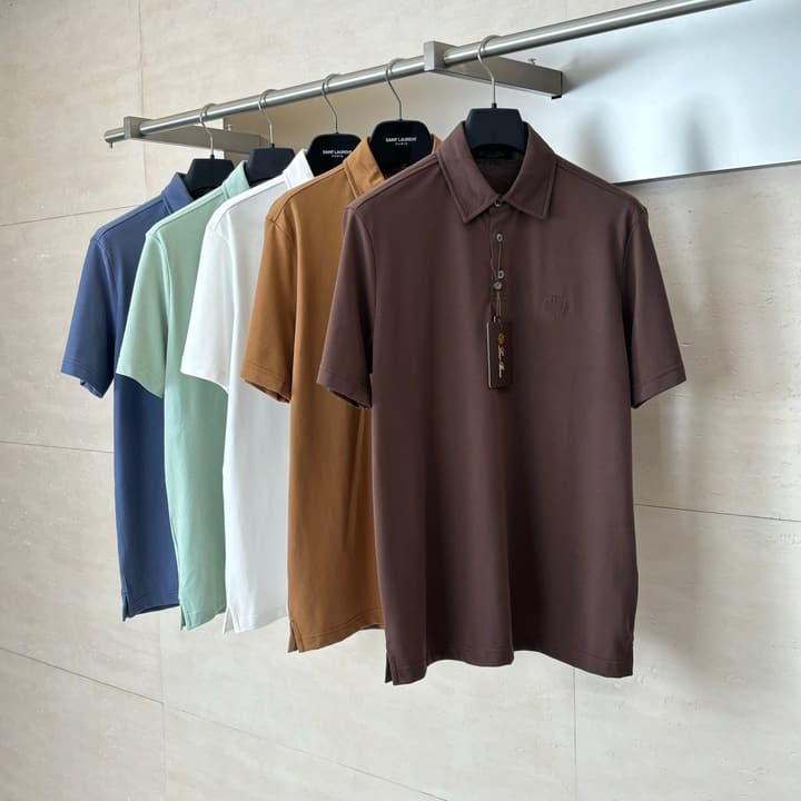 Loro Piana LP Logo Embroidered Pique Cotton Polo Shirt in Dark Brown