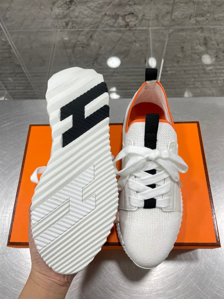 Hermès Sport Sneakers – Iconic Orange Edge in Black Knit With Black Laces
