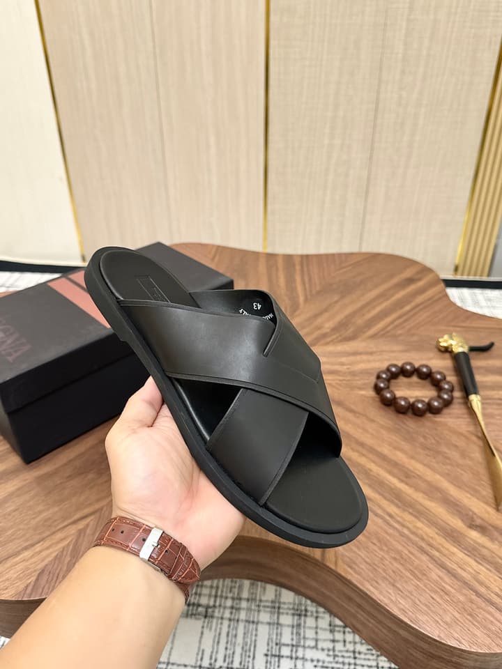 Zegna Men's Cross Strap Leather Slippers