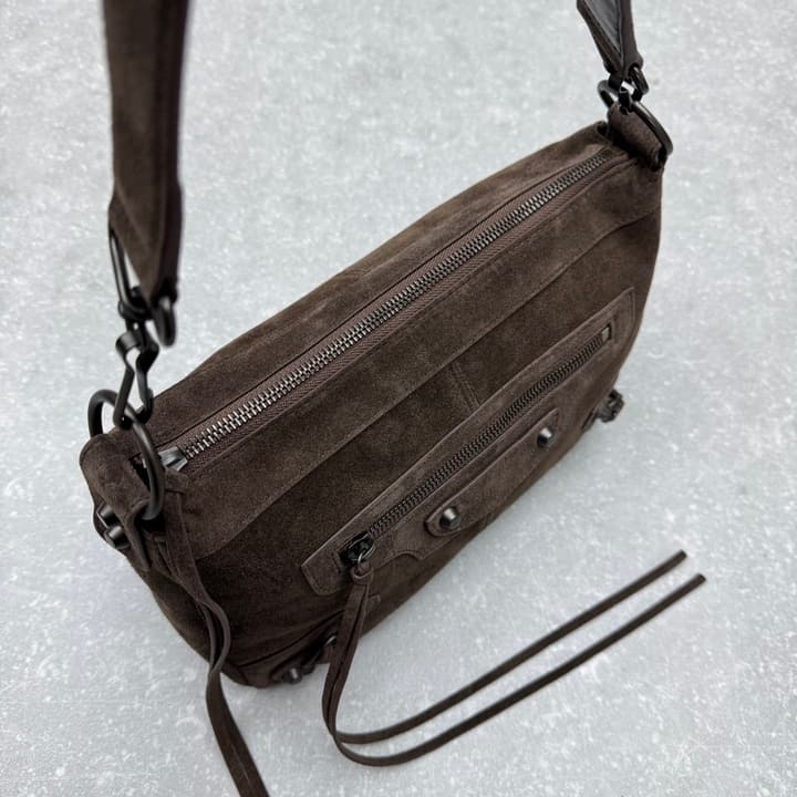 Balenciaga Le City Moto Suede Hobo Bag – 25FW in Dark Brown Suede