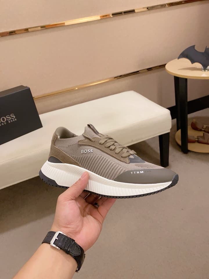 Boss Latest Casual Fly-Knit Sneakers in Black With Gold Accents
