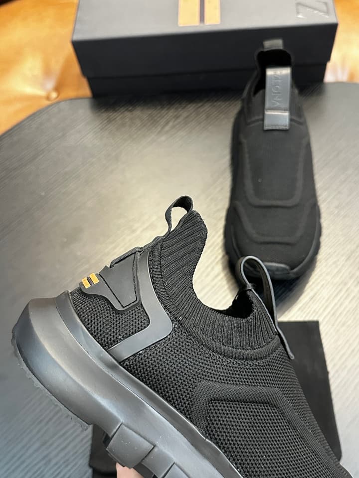 Zegna Techmerino Slip-On Sneakers in Dark Navy With Green Accent
