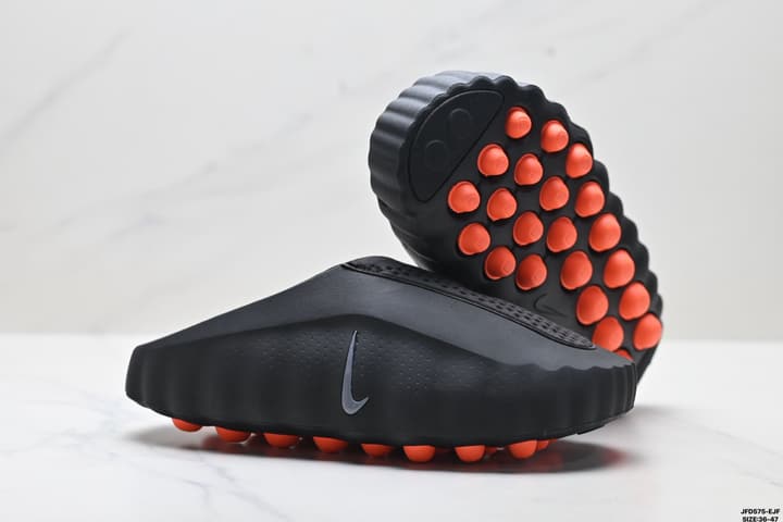 Nike Mind 001 Recovery Slide in Black With Orange Nodes