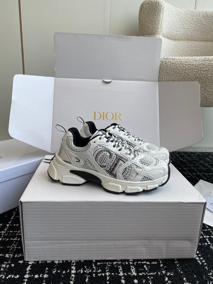 Dior Chrono Futuristic Sneakers – 24SS in White Mesh With Black Accents