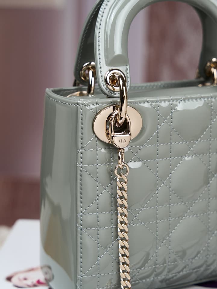 Dior Lady Dior Mini Patent Crossbody Bag in Cherry Red Patent