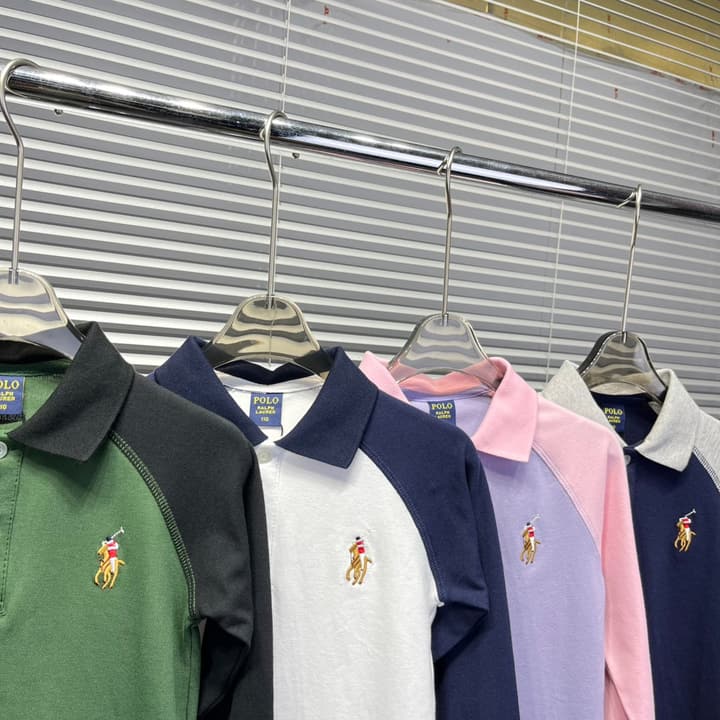 Ralph Lauren Color-block Long Sleeve Polo Shirt – Autumn Collection – Kids Collection in Lavender And Pink Color Block
