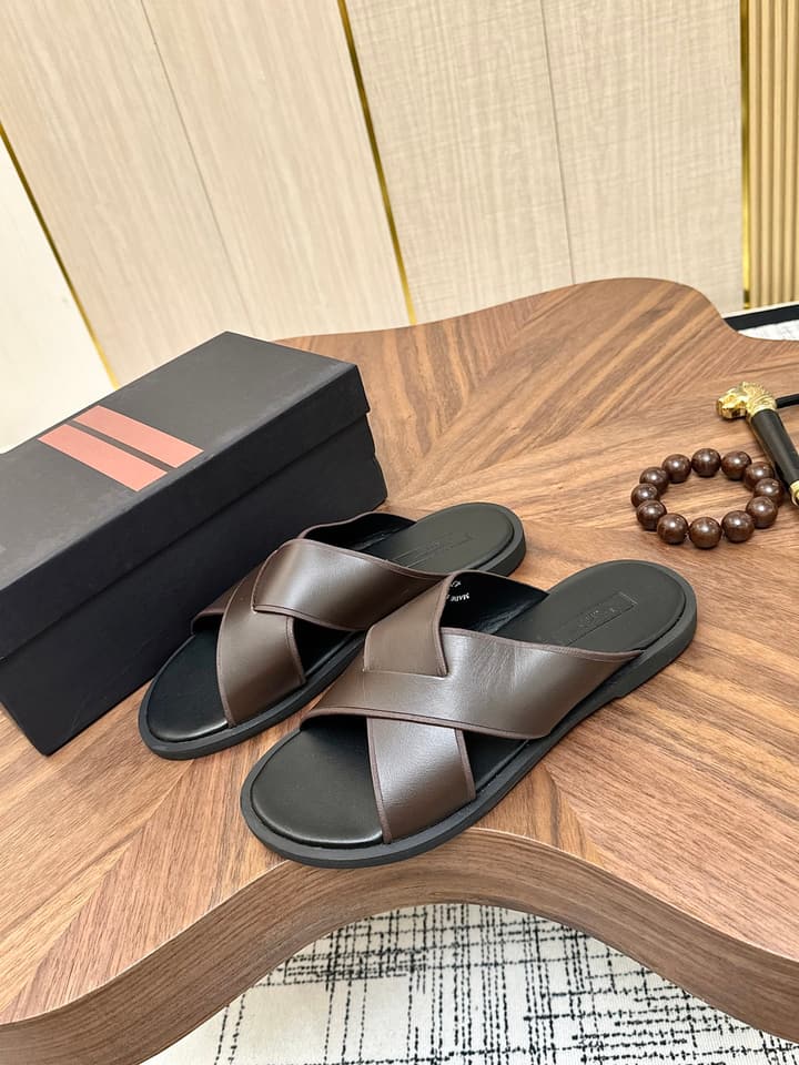 Zegna Men's Cross Strap Leather Slippers