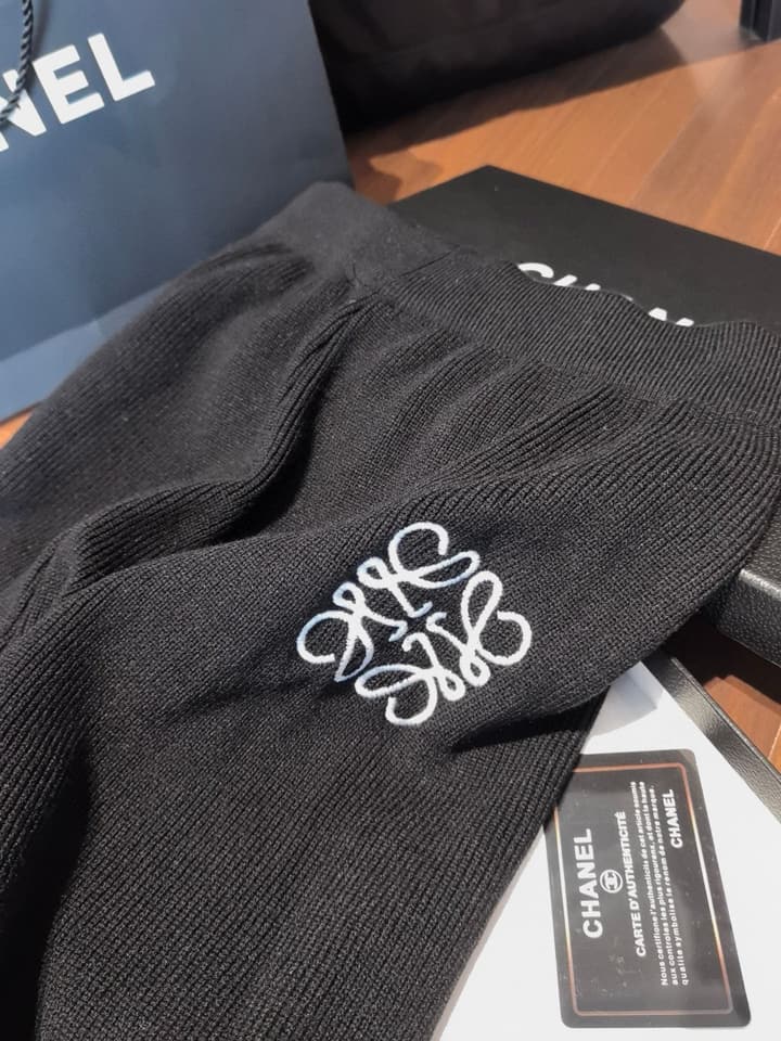 Loewe Classic Logo Embroidered Hooded Knit Set in Black