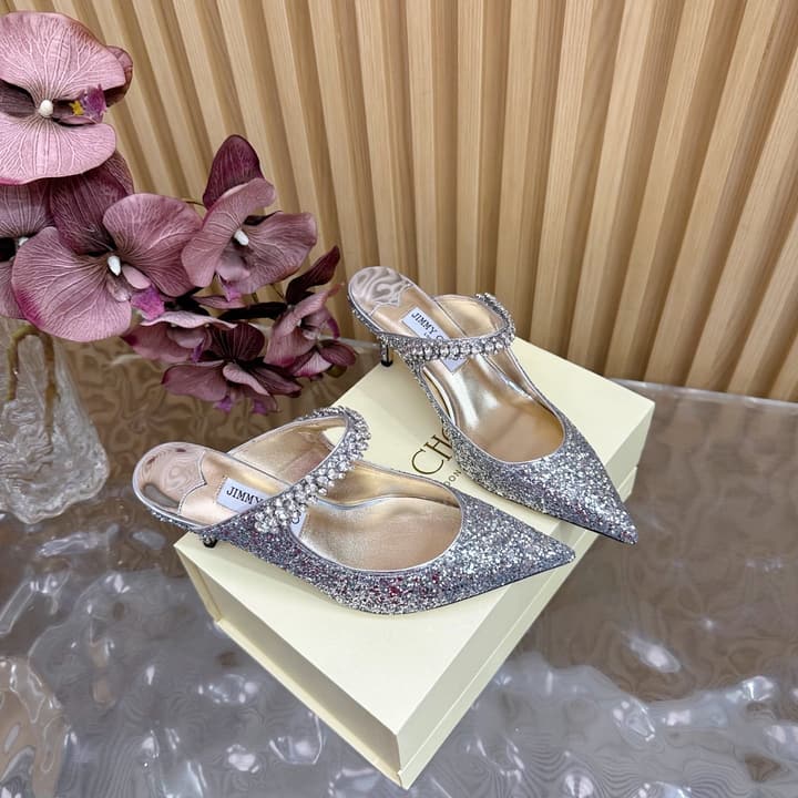Jimmy Choo Sequined Evening Heels – 2025SS in Black Glitter