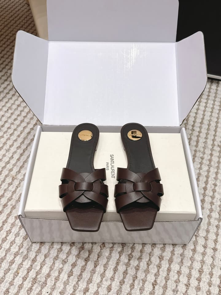 Saint Laurent Melody Square Toe Flat Sandals – 2026SS in Burgundy Patent