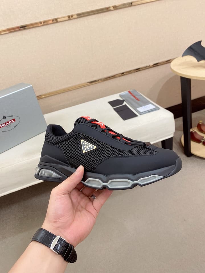 Prada Men's Leather Mesh Sneakers – New Collection in Charcoal Grey