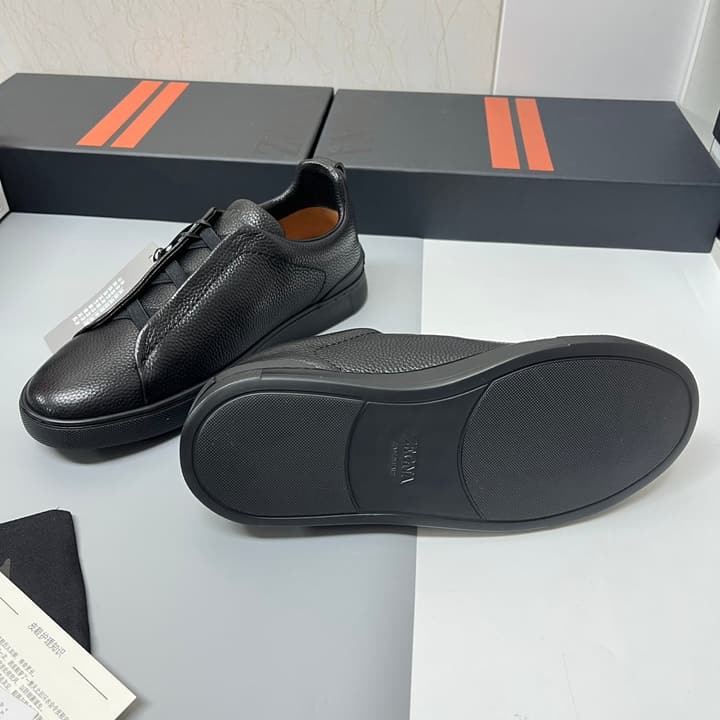 Zegna SECONDSKIN Triple Stitch™ Casual Sneakers in Monochromatic Black