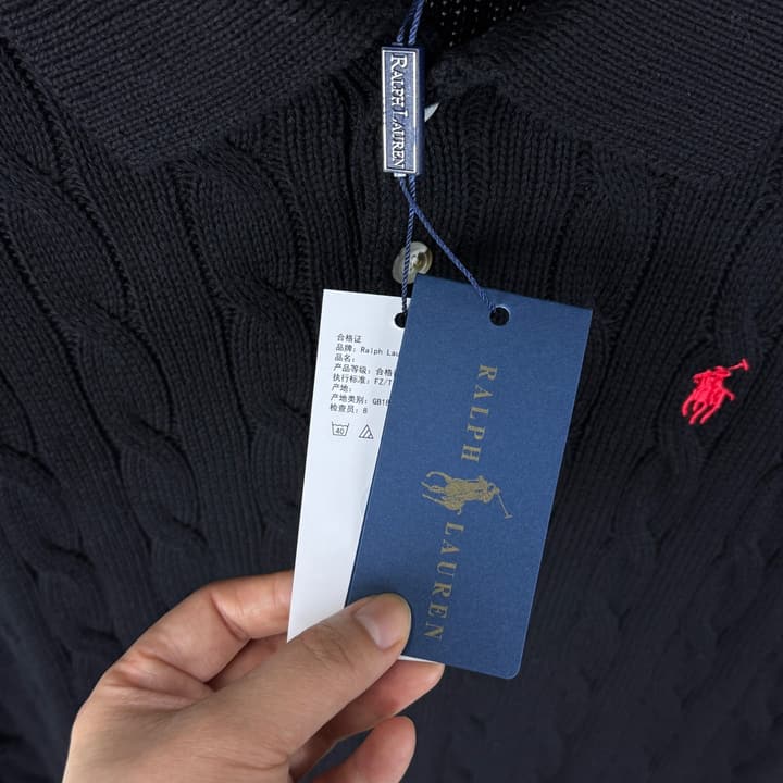 Ralph Lauren Classic Cable Knit Polo Sweater in Black