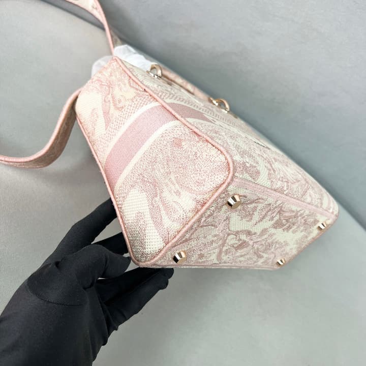 Dior Lady D-Lite Medium Shoulder Bag in Pink Embroidered Tiger