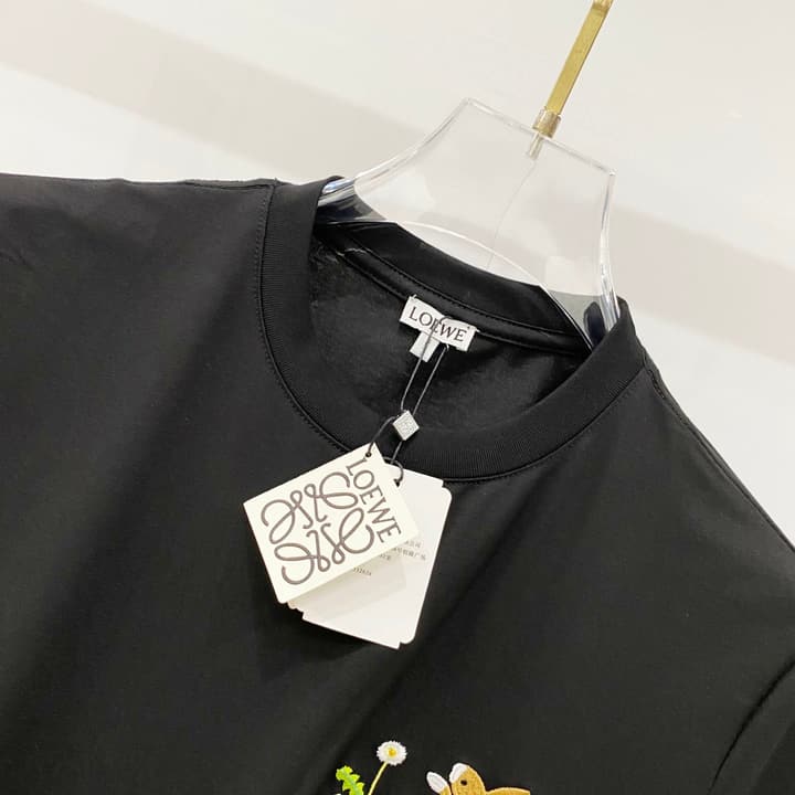 Loewe Rabbit Embroidery Mercerized Cotton T-Shirt in Black