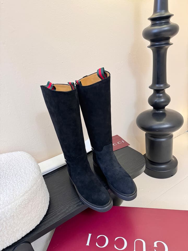 Gucci Runway Velvet Boots in Black Suede