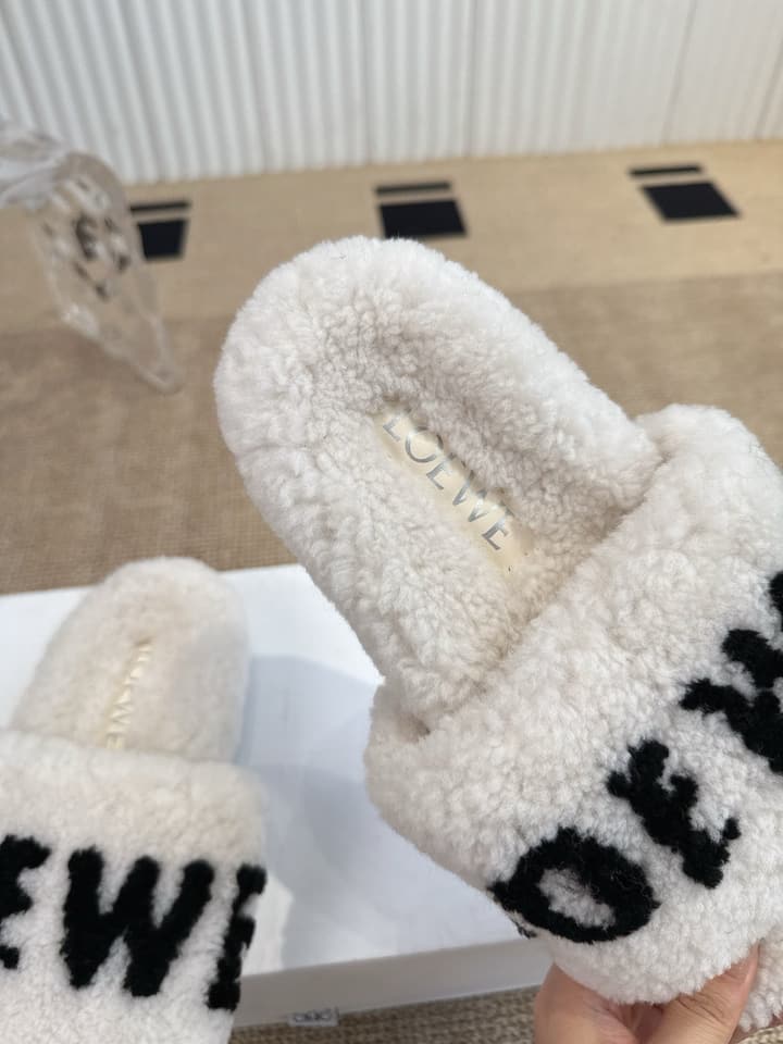 Loewe Classic Autumn/Winter Wool Slippers in Black With White Text