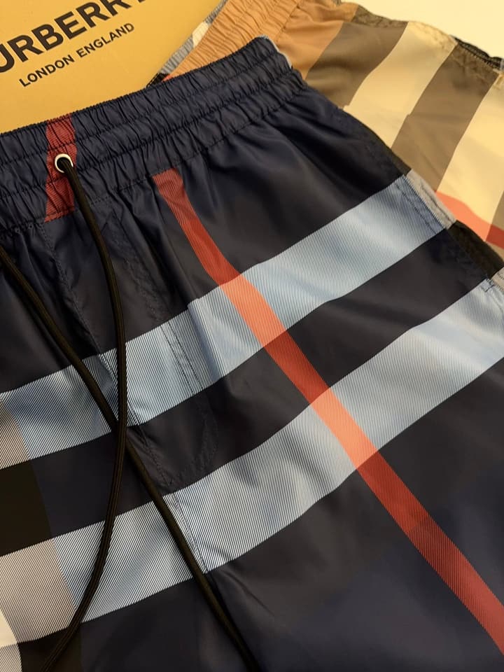 Burberry Large Check Drawstring Beach Shorts in Royal Blue Red Check