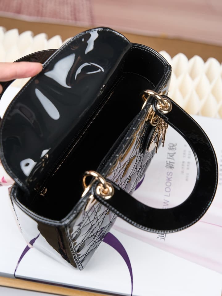 Dior Lady Dior Handbag in Black Patent Leather