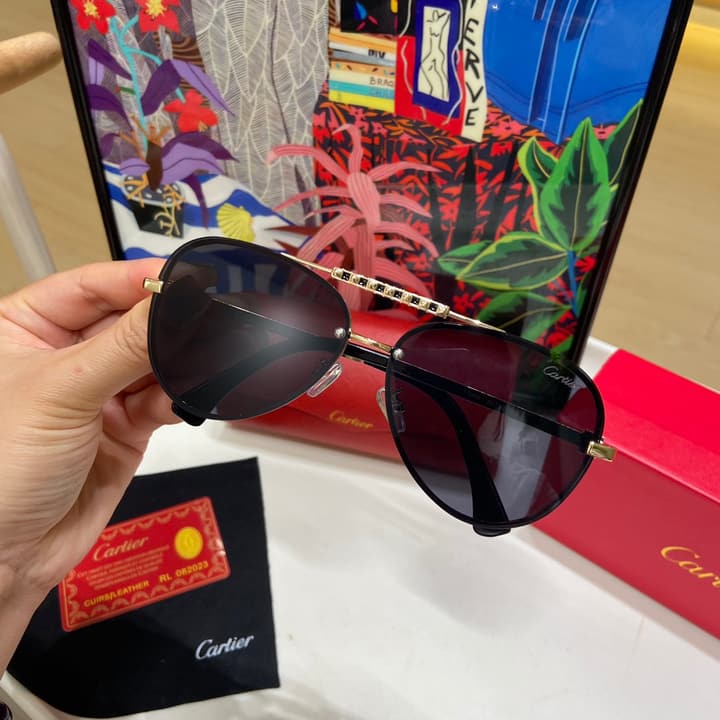Cartier Polarized Sunglasses – 2024 Collection in Black Gold Aviator - View 1