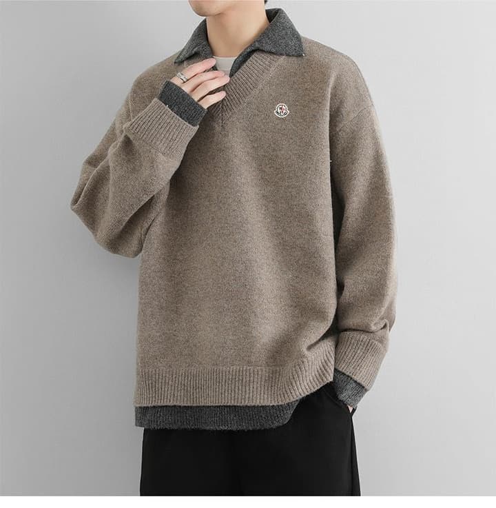Moncler Double V-Neck Blended Knit Sweater – Spring/Autumn New Collection in Dark Grey