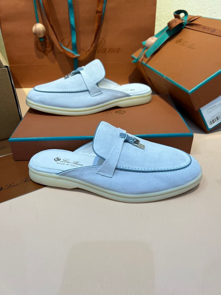 Loro Piana Women's Mules in Aqua Blue Suede