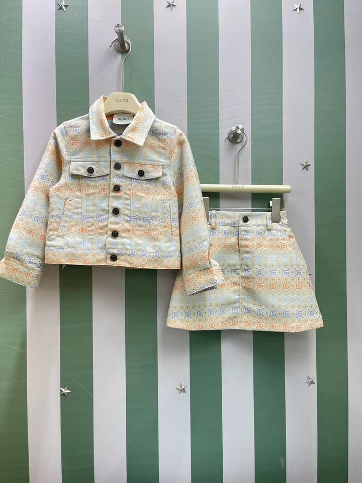 Gucci Children's Jacquard Skirt Set – 2025SS in Cream Multi-color Jacquard Set