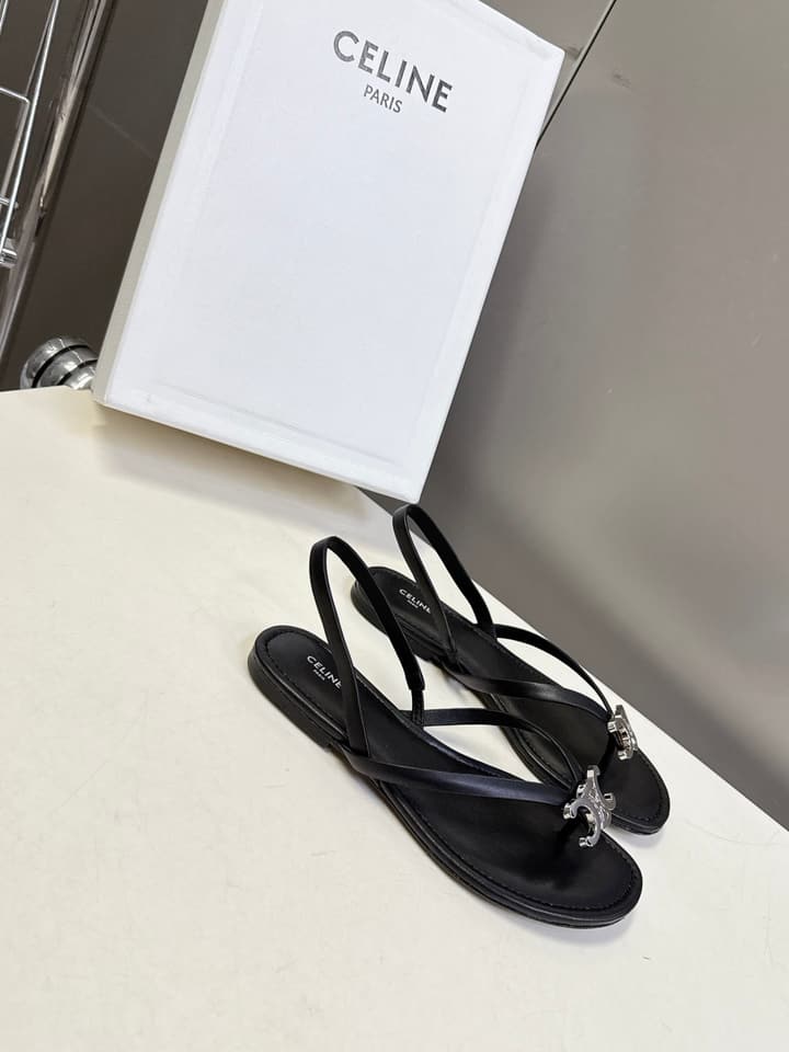 Celine Triomphe Metal Buckle Thong Sandals – Spring/Summer Collection – 2026SS in Black