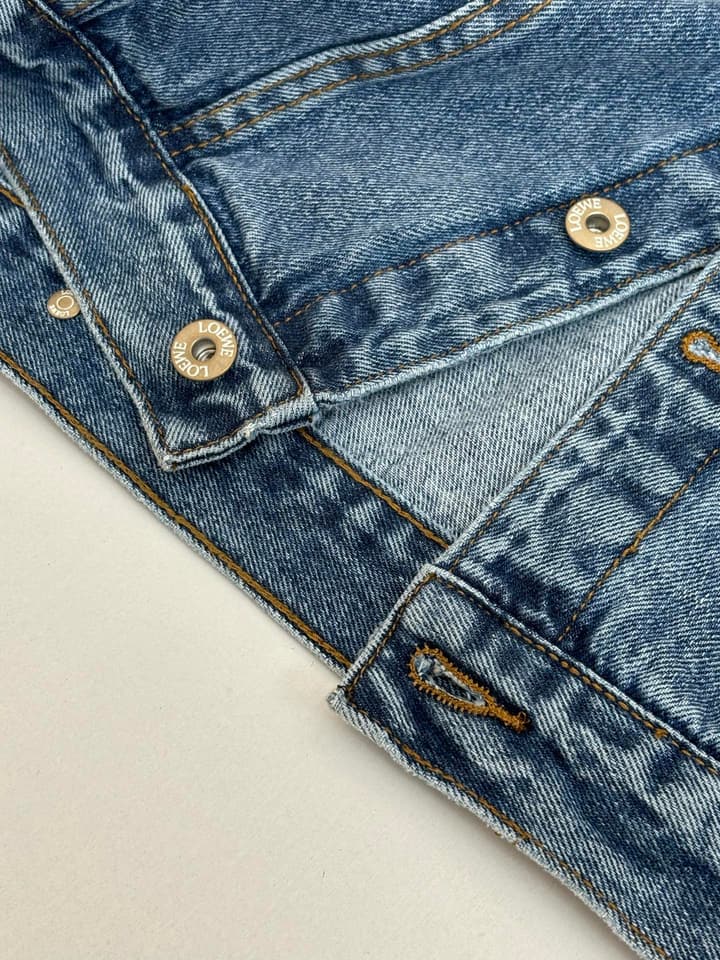 Loewe Embroidered Washed Distressed Denim Jacket in Washed Black