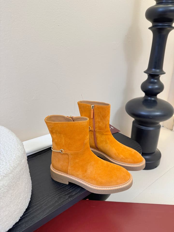 Gucci Runway Suede Boots in Taupe Suede