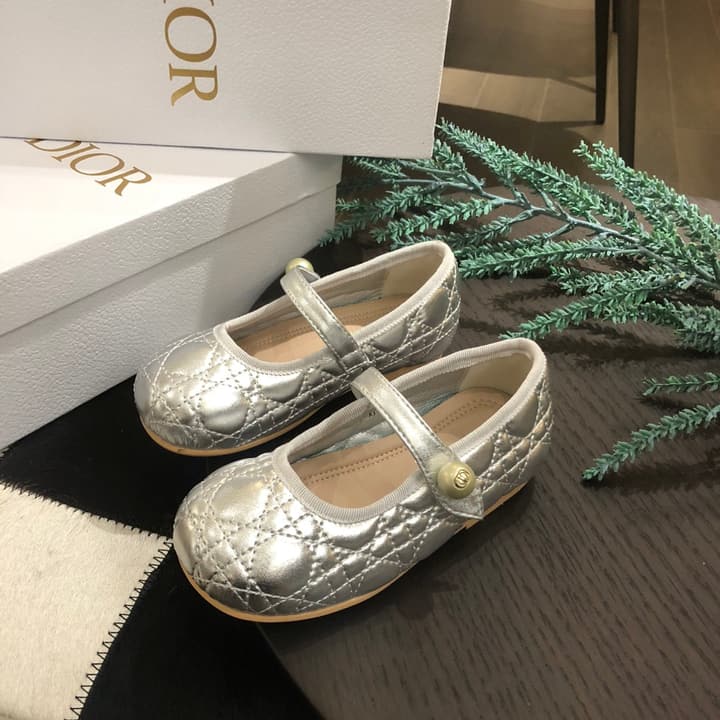 Dior DioBady Ballet Quilted Flats – Kids Collection – 2024SS in Black Quilted With Pearl Strap