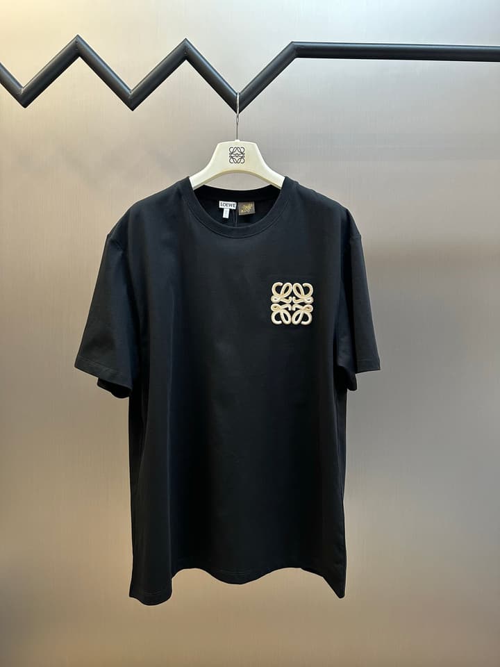 Loewe Double Anagram Embroidery Crewneck T-Shirt in Black