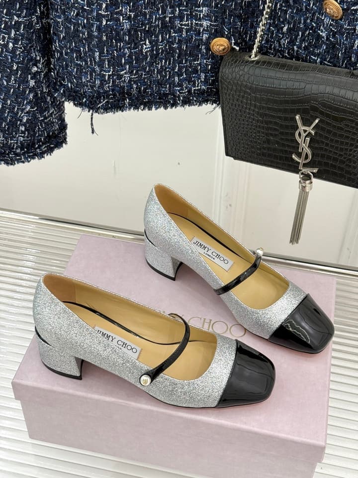 Jimmy Choo Color-block Pearl Mary Jane Heels – 25FW in Black Bow Detail